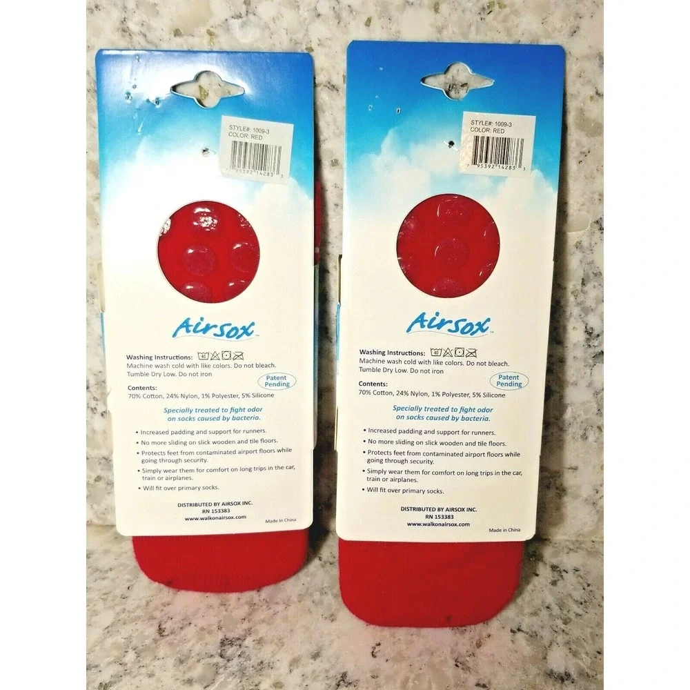 Airsox Unisex Ankle Socks Ladies 4-10 Men 6-8 Red Lot of‎ 2 Yoga Pilates NEW